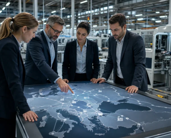 Nearshoring from Europe to the Balkans or Türkiye: A Total-Cost Decision Framework Business team reviewing nearshoring routes between Europe, the Balkans and Türkiye
